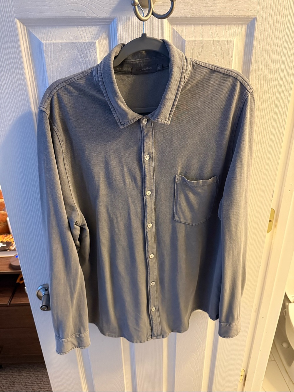 Men's Washed Gray Button-Down Shirt with Chest Pocket